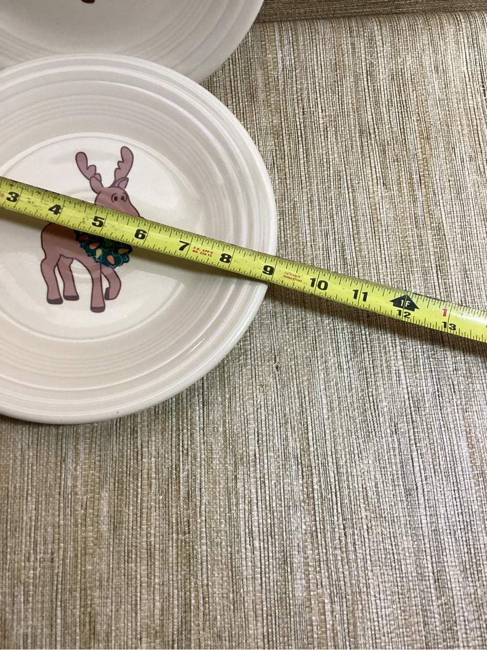 Fiesta Homer Laughlin Yellow Reindeer Plates with Green Wreath - Set of 2 9”